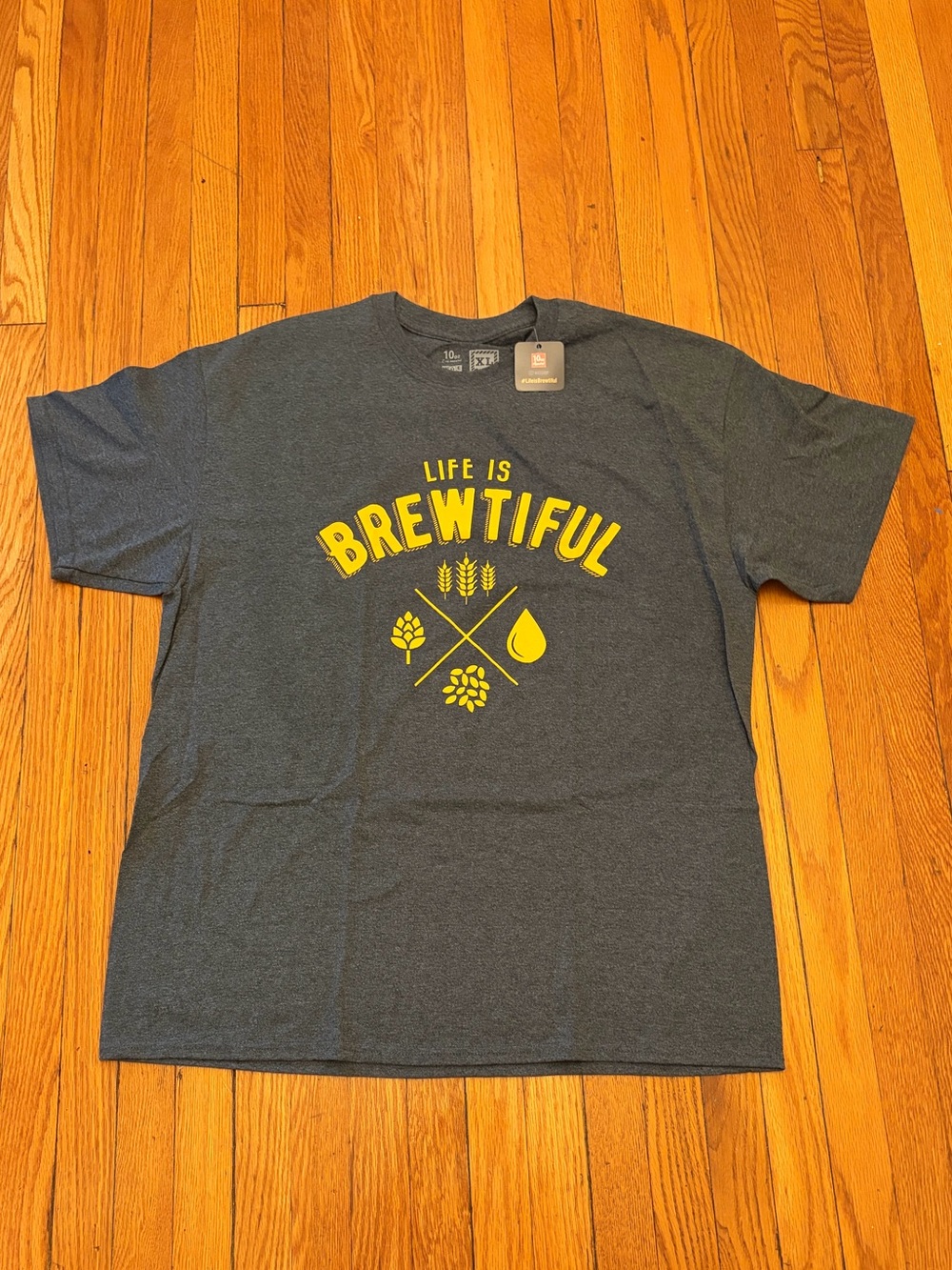 Men's 'Life is Brewtiful' Graphic T‑Shirt - Grey with Yellow Print